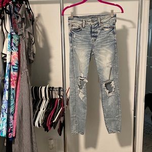 Women’s American Eagle Hi Rise Ripped Jeggings Light Wash Size 4 Short